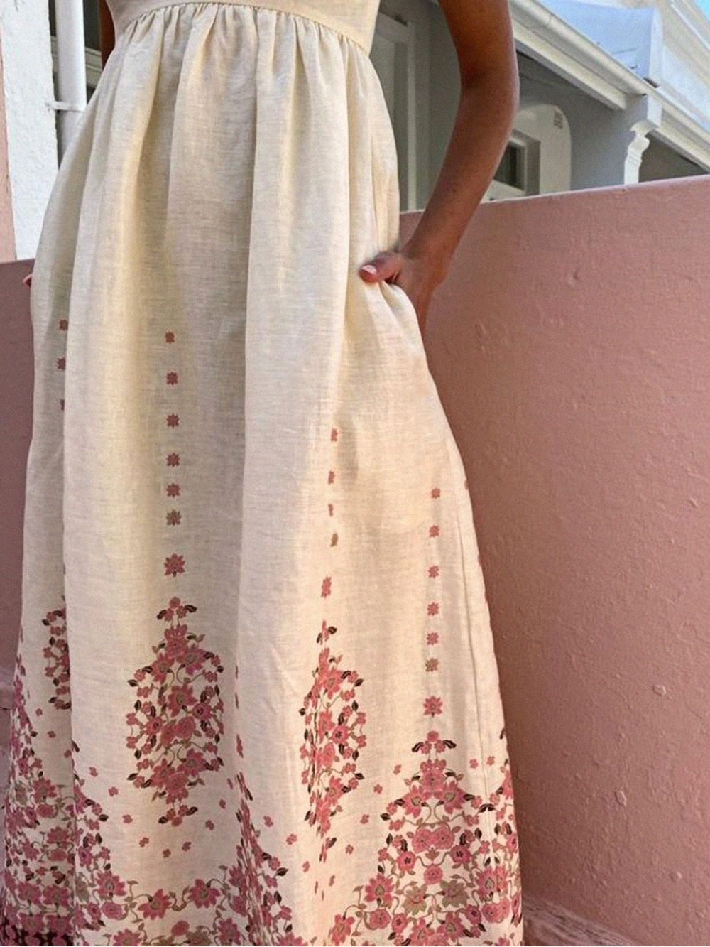 NWOT Commense Ivory Floral Embroidered Maxi Dress Square Neck Boho Resort Size L - Picture 4 of 11